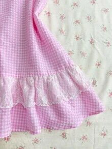 Flirla Women's Summer Lace Plaid Strap Mini Dress Golf White Sexy - Pink - View 6