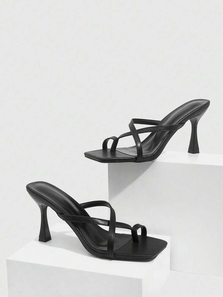 CUCCOO SZL Women Shoes Fashion Women Square Toe Stiletto Black Cross Strap Sandals Sexy Party Banquet Date Nightclub Wear Women High Heel Sandals Prom Heels