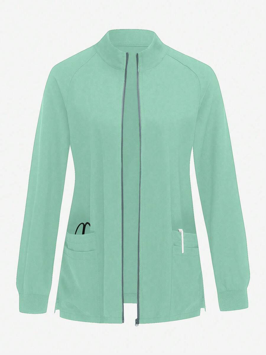 TaskEZ Chaqueta de uniforme de unicolor con múltiples bolsillos - Verde - Ver 1