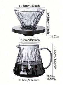 1PC/Pour Over Coffee Dripper Set With Glass Server & Wooden Base, Heat Resistant Borosilicate Glass Filter For Manual Brewing, Elegant Swirl Design, Perfect For Home Barista Or Gift. - Coffee Filter - View 5