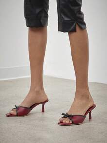 SHUZIA Sandal nữ thanh lịch với dây buộc nơ và gót nhọn kiểu slip-on. - Đỏ - Xem 4