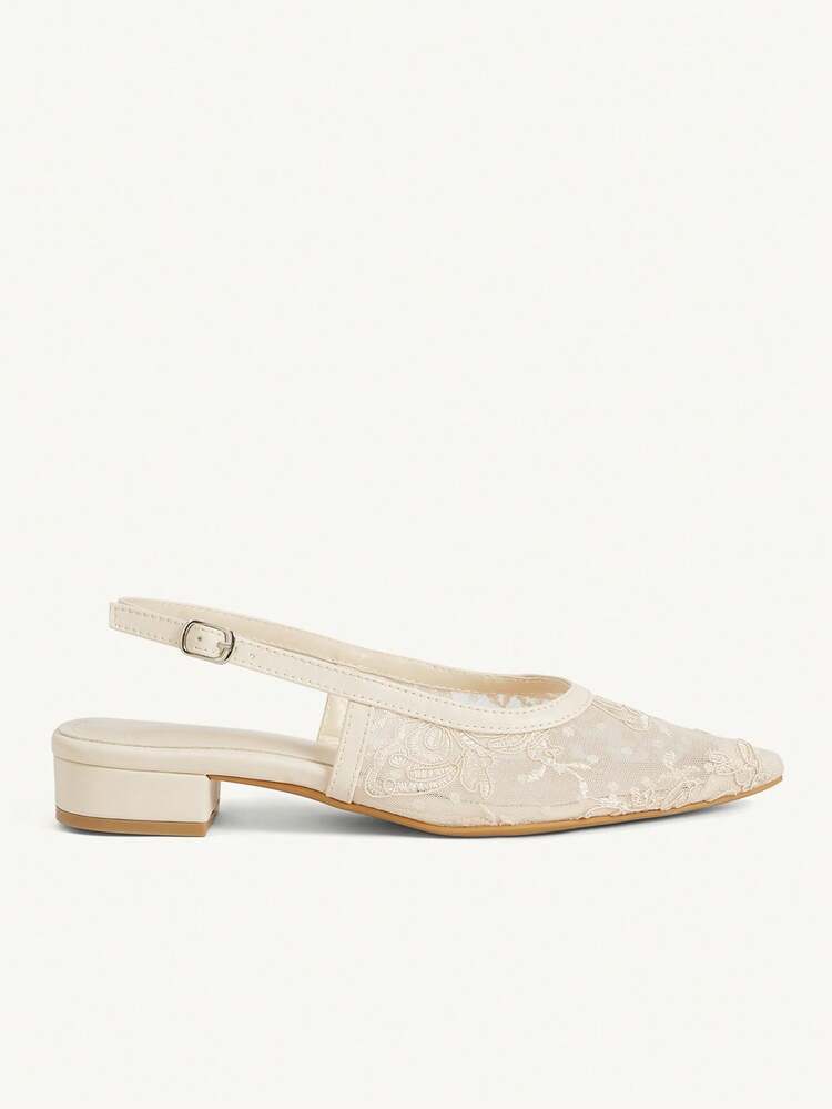 CUCCOO CHICEST Women Shoes Pointed Coarse Heel Light Apricot Lace Mesh Back Lift Sexy Fashion Elegant With Skirt Daily Versatile Banquet Party Ladies Flat Shoes Back Lift Empty Shoes