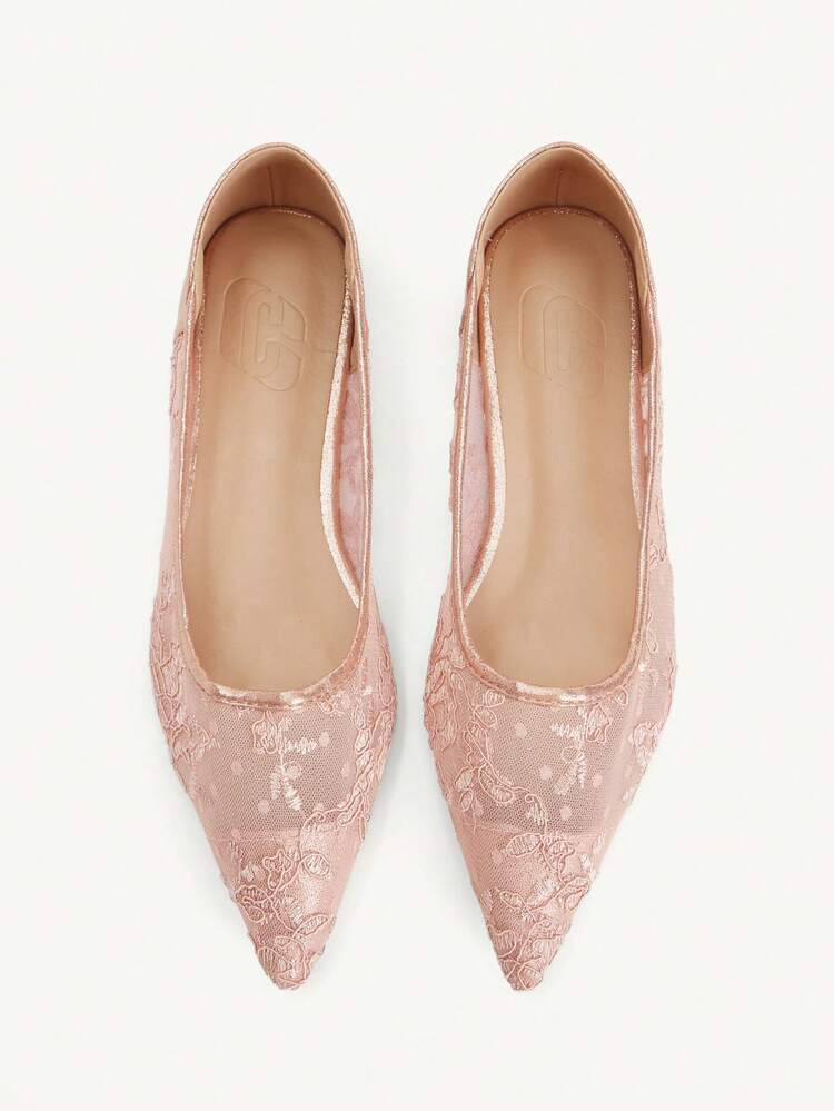 CUCCOO CHICEST Women Shoes Fashion Pointed Flat Bottom Champagne Lace Mesh Elegant Comfort Commuting Comfort Versatile Women's Flat Bottom Shoes Women's Shoes