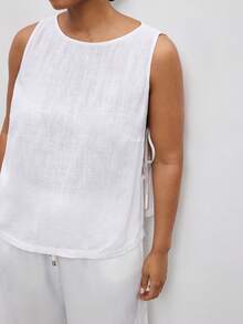 Maija 2025新款加大码女式亚麻休闲无袖背心，侧开衩蝴蝶结设计，舒适百搭，适合音乐节、演唱会、乡村音乐活动、海滩、度假以及春夏日常穿着。 - 白色 - 查看 7