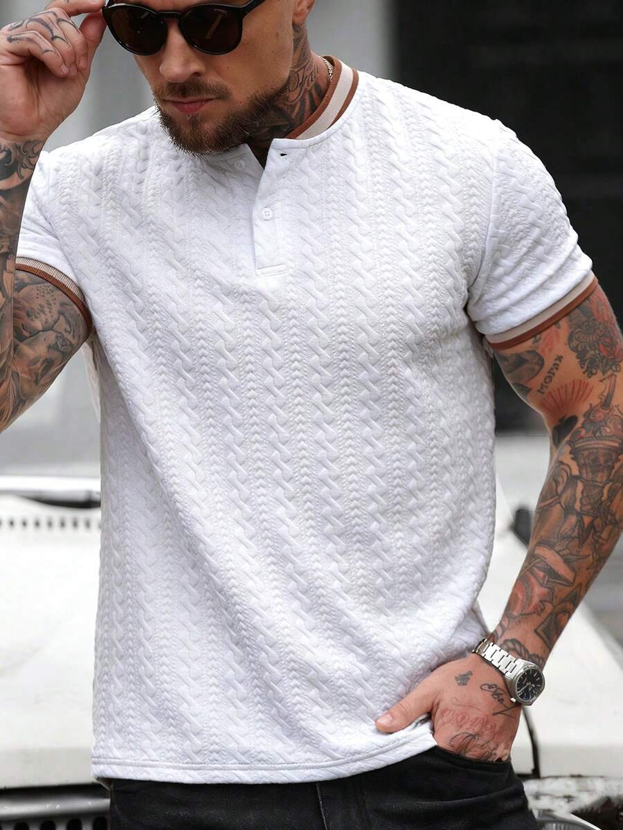 Manfinity CasualCool 男士纹理短袖休闲通勤 Polo 衫 - 白色 - 查看 1