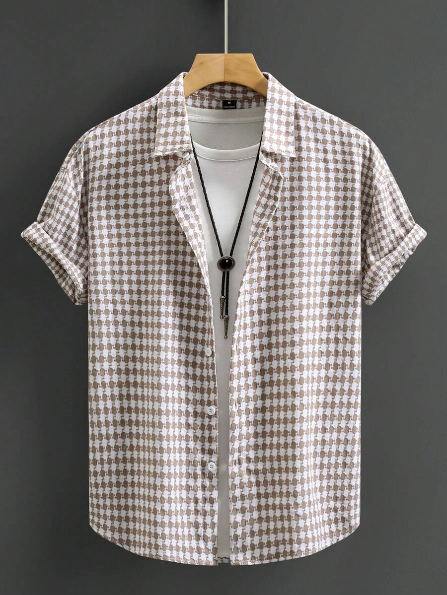 Manfinity Homme Men's Fashionable Dropped Shoulder Short Sleeve Shirt - Khaki - View 1