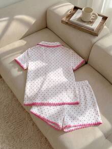 Resyla Allover Heart Print Contrast Binding PJ Set / Pajama Set White Set - White - View 2