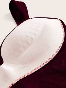 SHEIN Rhythm Era Plus Size Women Solid Color Sports Bra Built In Tops Tops Curve Built In Bra Tops - Burgundy - View 5