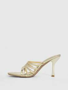 CUCCOO SZL Women Shoes Spring And Summer New Gold Pointed Stiletto Multi-Strip Women's High Heel Sandals Fashion Comfortable Versatile Sexy Party Women's Sandals Slippers Prom Heels Summer Shoes - Light gold - View 9