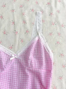 Flirla Women's Summer Lace Plaid Strap Mini Dress Golf White Sexy - Pink - View 4