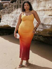 SHEIN BAE 大码女士渐变色半透明连衣裙 - 彩色 - 查看 2