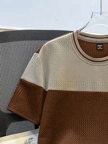 Manfinity Joysei Men's Casual Patchwork Color Round Neck Short Sleeve T-Shirt, Versatile For Daily Wear - Apricot - View 5