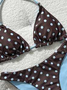 Swim Mod Bộ bikini nữ cổ yếm cạp cao in họa tiết ngẫu nhiên, thích hợp cho mùa xuân/hè. - Nhiều màu - Xem 6