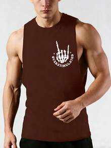 GymBeat Áo tank top thể thao mùa hè cổ tròn in chữ và đầu lâu dành cho nam - Cà phê nâu - Xem 2