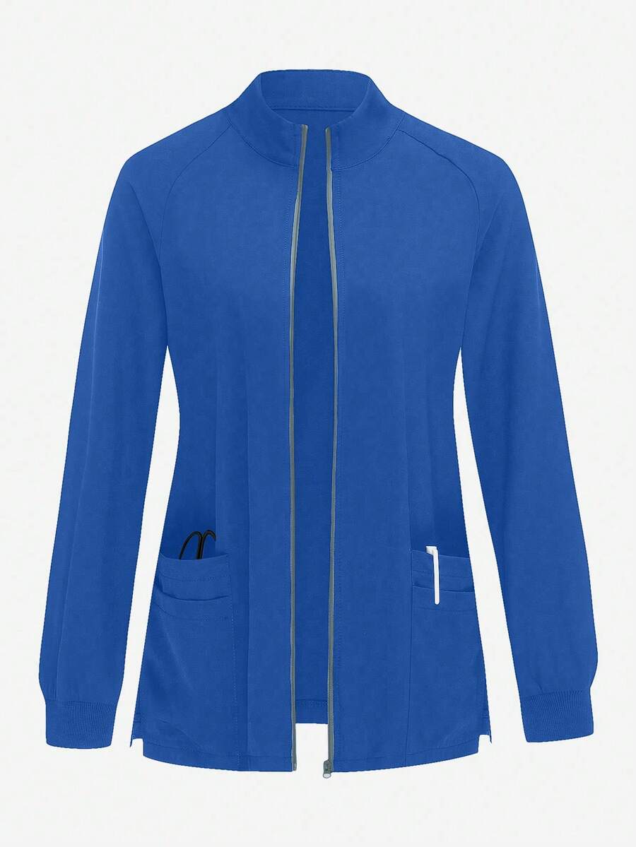 TaskEZ Solid Color Raglan Sleeve Zipper Front Scrub Uniform Jacket - Royal Blue - View 1