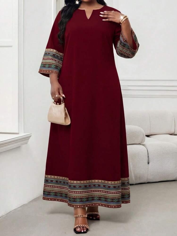 SHEIN Lady Đầm midi dáng rộng tay lửng 3/4 phối sọc dành cho nữ cỡ lớn - Nhiều màu - Xem 6
