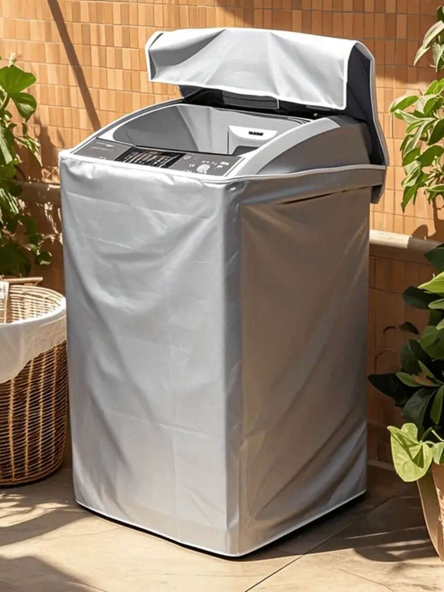 Universal Washing Machine Cover, Waterproof Dustproof UV Protection Fade-Resistant, With Elastic Strap, Fits Most Models - Silver - View 1