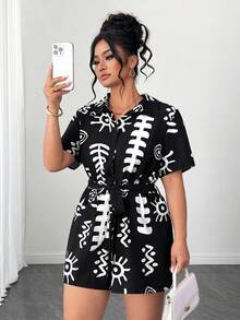 SHEIN Clasi 大码夏季休闲印花连体衣 - 彩色 - 查看 3