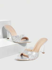 CUCCOO SZL 女士鞋履 春夏新款银色亮片一体式露趾高跟凉鞋拖鞋 时尚舒适 百搭性感派对女士凉鞋 露趾凉鞋 春季鞋履 - 格麗特銀 - 查看 2