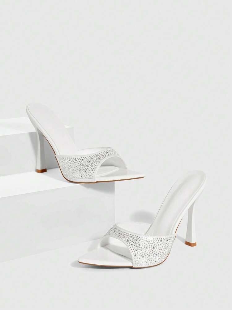 CUCCOO SZL Women Shoes Pointed Stiletto White Rhinestones Sexy Fashion Elegant Women's High Heel Sandals Slippers With Skirts Everyday Versatile Sexy Banquet Party Women's Sandals Prom Heels