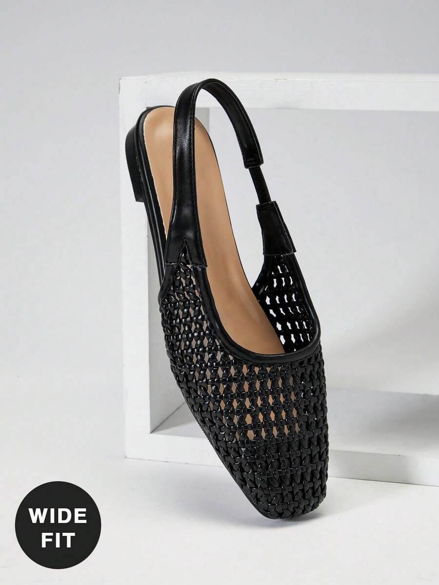 SHUZIA 女士宽楦钩编拉菲草后跟凉鞋 - 黑色 - 查看 1