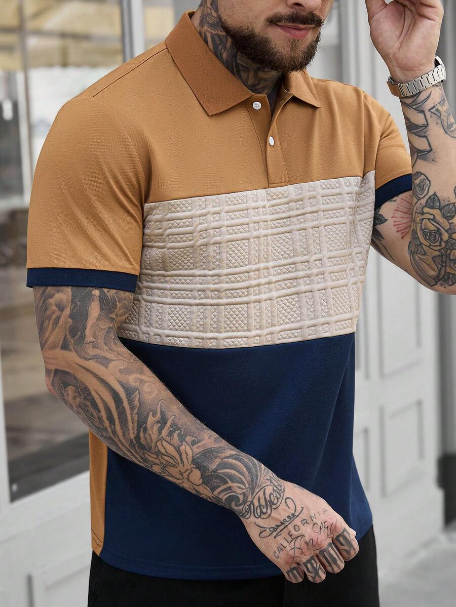 Manfinity CasualCool 男士撞色短袖休闲通勤Polo衫 - 彩色 - 查看 1