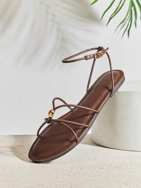 SHUZIA Women's Fashion Comfy Metal Ornaments Decor Ankle Strap Flat Sandals