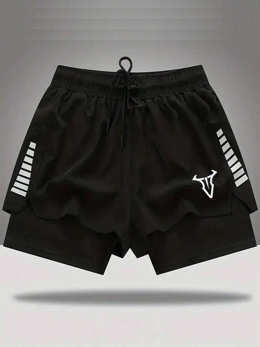 Gym Rark Quần short thể thao hai lớp có sọc phản quang dành cho nam - màu đen - Xem 1