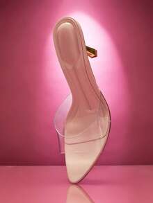 SHUZIA Giày sandal cao gót nữ thoải mái, mũi nhọn, trong suốt, kiểu dáng slip-on. - Màu be - Xem 7