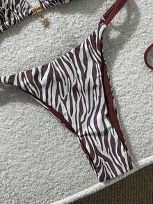 Swim Mod Bộ bikini nữ mùa xuân/hè họa tiết da báo, kiểu cổ yếm, đính trang sức kim loại. - Nhiều màu - Xem 6