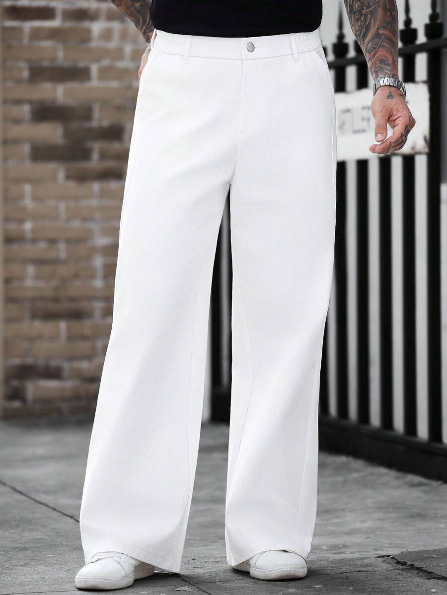 Manfinity CasualCool 男士休闲直筒微喇叭裤，白色 - 白色 - 查看 1