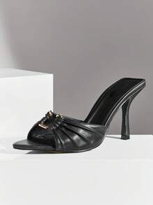 SHUZIA Giày sandal cao gót mũi nhọn màu đen giả da PU sang trọng dành cho nữ, thích hợp cho khiêu vũ, nghỉ dưỡng, dự tiệc, đám cưới, công sở. - màu đen - Xem 6