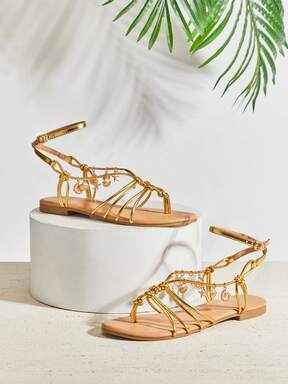 SHUZIA Women's Casual Comfy Metal Decor Flat Sandals