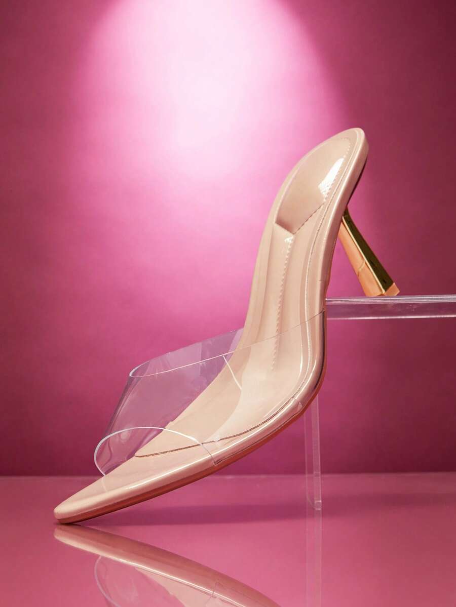 SHUZIA Giày sandal cao gót nữ thoải mái, mũi nhọn, trong suốt, kiểu dáng slip-on. - Màu be - Xem 1