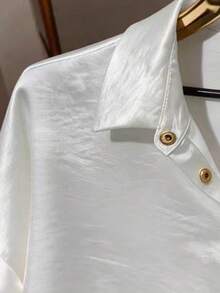 GlowEve New Spring/Summer Women's French Retro White Satin Short Sleeve Shirt, Fashionable Elegant Versatile Blouse For Work - White - View 3