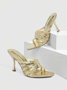CUCCOO SZL Women Shoes Spring And Summer New Gold Pointed Stiletto Multi-Strip Women's High Heel Sandals Fashion Comfortable Versatile Sexy Party Women's Sandals Slippers Prom Heels Summer Shoes - Light gold - View 2