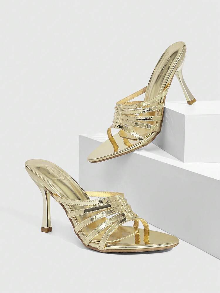 CUCCOO SZL Women Shoes Spring And Summer New Gold Pointed Stiletto Multi-Strip Women's High Heel Sandals Fashion Comfortable Versatile Sexy Party Women's Sandals Slippers Prom Heels