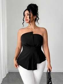 Elenzga Blusa de tubo de unicolor elegante para tallas grandes en verano - Negro - Ver 7