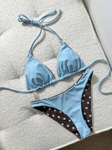 Swim Mod Bộ bikini nữ cổ yếm cạp cao in họa tiết ngẫu nhiên, thích hợp cho mùa xuân/hè. - Nhiều màu - Xem 2