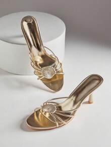SHUZIA Sandal cao gót đế nhọn trang trí vỏ sò thanh lịch dành cho nữ. - Vàng - Xem 5