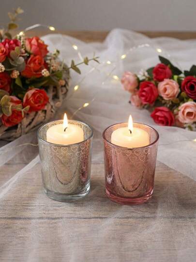 Cirelle 浪漫电镀玻璃烛台 – 银粉色金属光泽，优雅的餐桌摆件，适合周年纪念、婚礼和情侣礼物