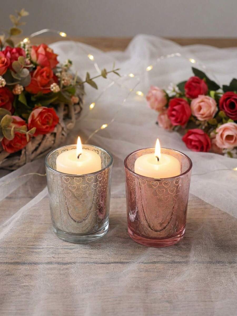 Cirelle 浪漫电镀玻璃烛台 – 银粉色金属光泽，优雅的餐桌摆件，适合周年纪念、婚礼和情侣礼物 - 彩色 - 查看 1
