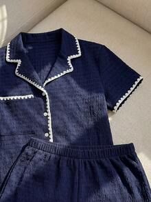 Resyla 对比色装订休闲套装 - 藏蓝色 - 查看 5