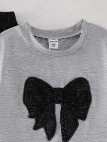 Elladie kids Girls (Small) Gray Short Sleeve Bow T-Shirt Top And Black Flare Pants Set, Casual Daily Fashion Outfit For Summer Squishy Summer Outfits Girls 2 Piece Trouser Set Young Girls Clothing Sets Girls Flared Pants Sets Childrens Fashion Set Girls Bow Top And Pants Set Toddler Girl Two Piece Outfit Kids Flared Pants Outfit Girls T-Shirt And Pants Girls Pant Sets Girls Bow Top And Flared Pants Girls T-Shirt And Pant Sets - Grey - View 8