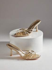 SHUZIA Sandal cao gót đế nhọn trang trí vỏ sò thanh lịch dành cho nữ. - Vàng - Xem 1