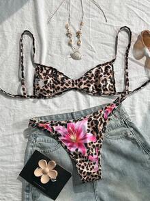 Swim Vcay 春夏数码印花无钢圈露背吊带泳衣和泳裤女士沙滩度假泳装比基尼套装 - 彩色 - 查看 2