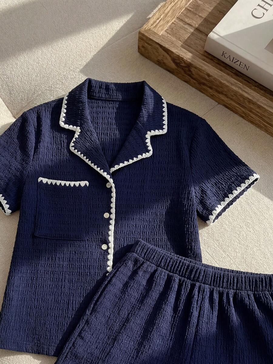 Resyla 对比色装订休闲套装 - 藏蓝色 - 查看 1