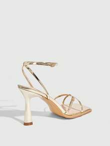 CUCCOO SZL Women Shoes New Square Toe Slender High Heel Light Gold Open Toe Back Ankle Strap Cross Lace Women's High Heel Sandals Fashion Sexy Versatile Women's Sandals Prom Heels Summer - Light gold - View 8