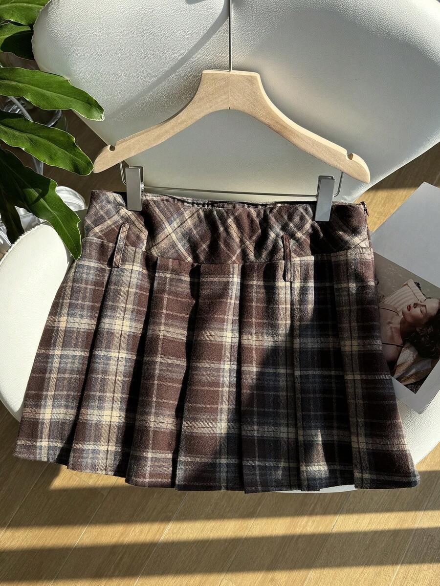 Comfortcana 大码女式格子百褶A字裙，学院风 - 彩色 - 查看 1