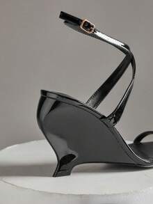 SHUZIA Giày sandal đế xuồng quai ngang mắt cá chân tối giản, gợi cảm dành cho nữ. - màu đen - Xem 6